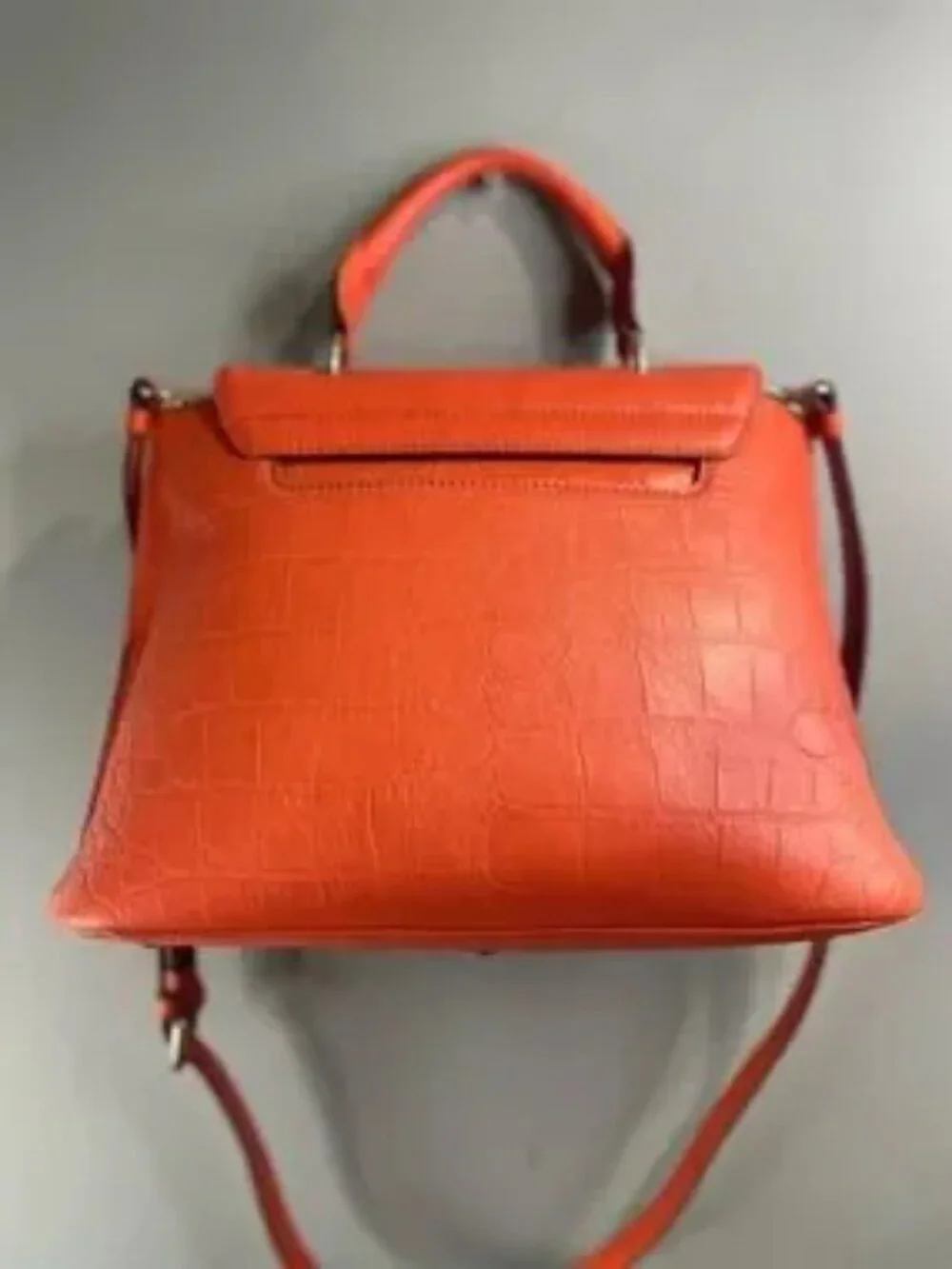 MCM Orange Croc-Embossed Leather Top Handle Satchel